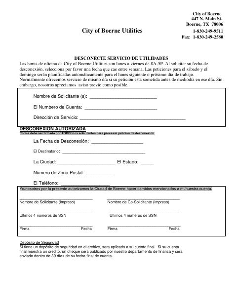 First page of the Utility Service Disconnection Request