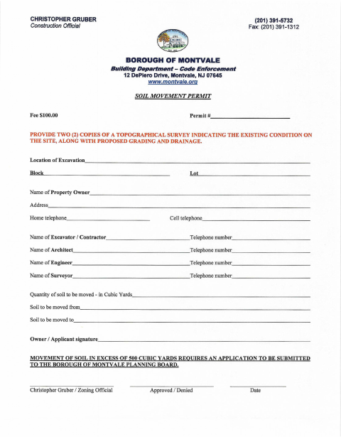 First page of the Soil Movement Permit