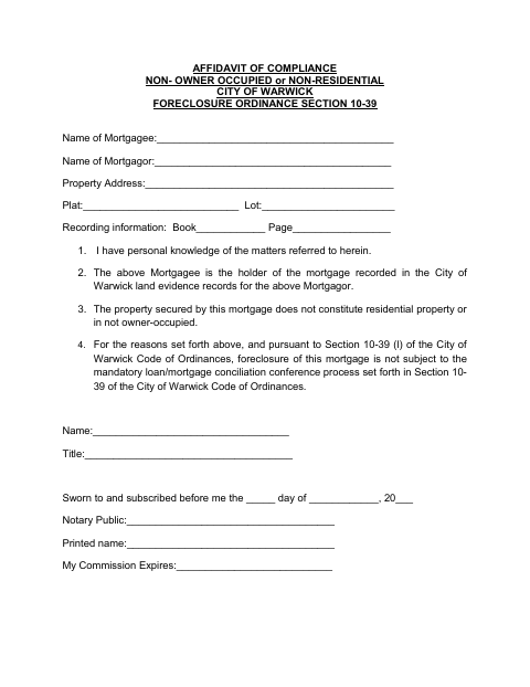 First page of the Affidavit of Compliance for Non-Owner-Occupied or Non-Residential Property