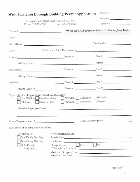First page of the Building Permit Application