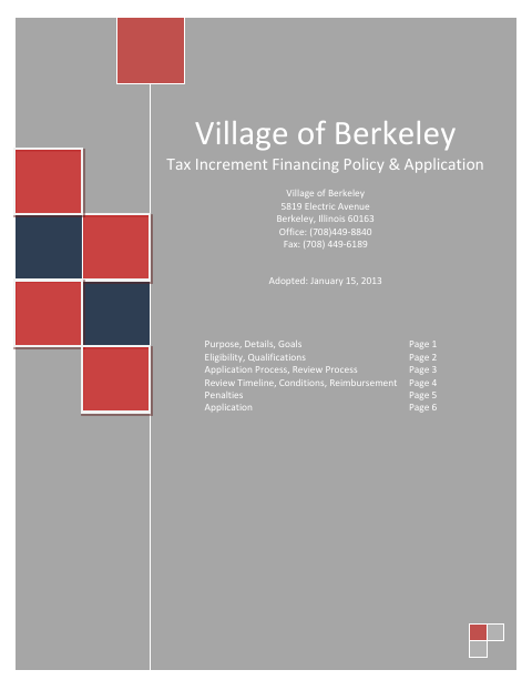 First page of the Tax Increment Financing Policy & Application