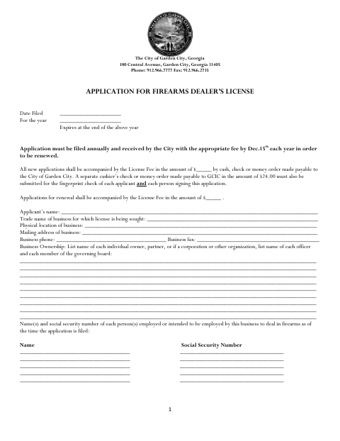 First page of the Firearms Dealer’s License Application