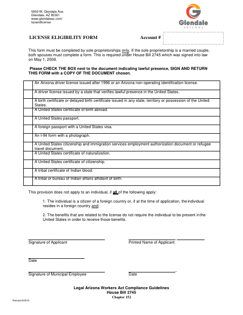 First page of the License Eligibility Form
