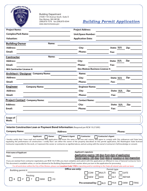 First page of the Building Permit Application