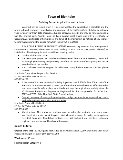 First page of the Building Permit Application and Instructions