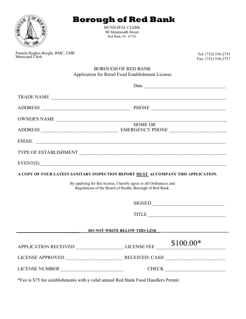 First page of the Application for Retail Food Establishment License