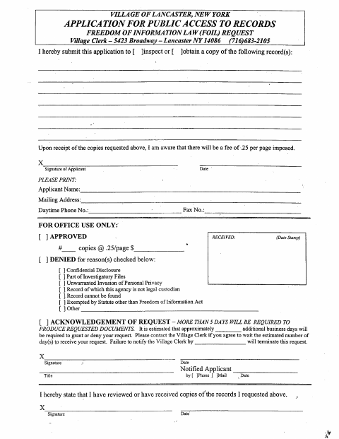 First page of the FOIL Request Form