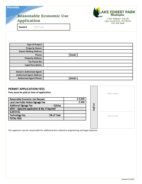 First page of the Reasonable Economic Use Application