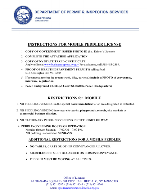 First page of the Mobile Peddler License Application
