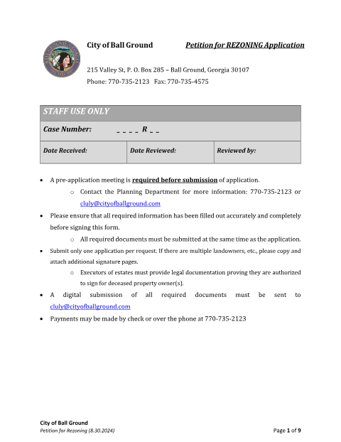 First page of the Petition for Rezoning Application