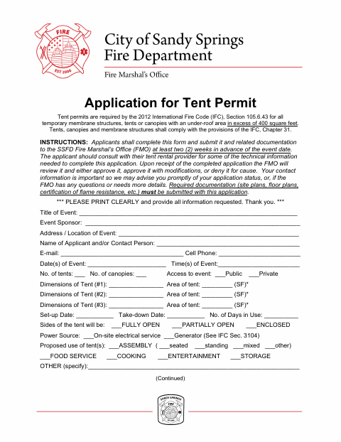 First page of the Application for Tent Permit