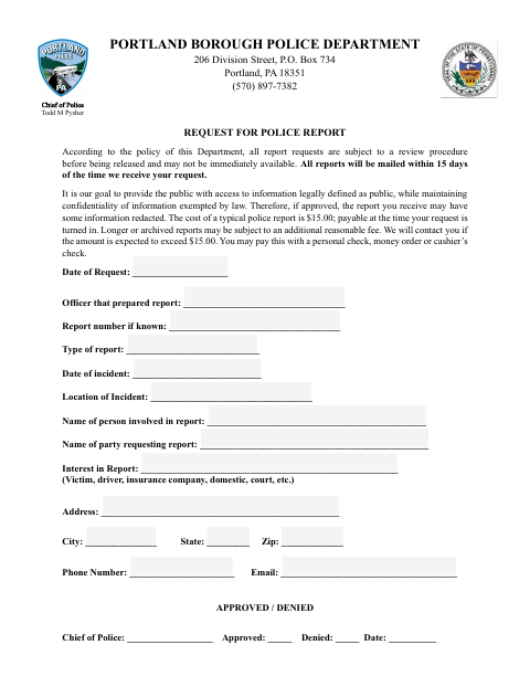 First page of the Request for Police Report