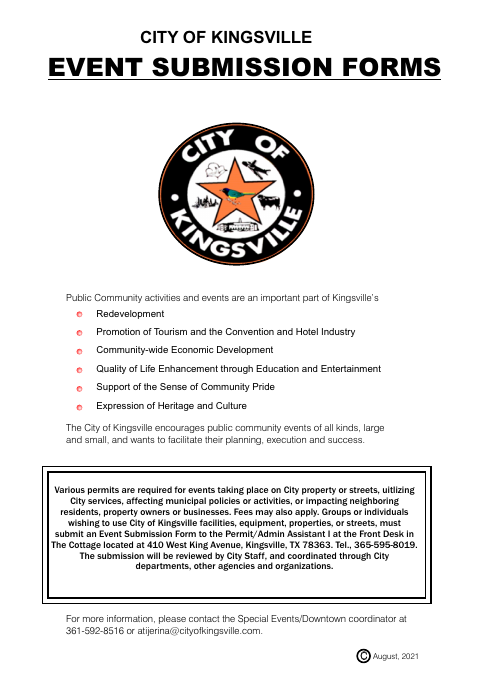 First page of the Event Submission Forms