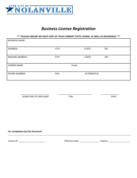 First page of the Business License Registration