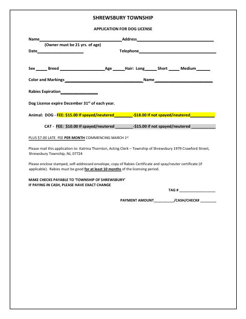 First page of the Application for Dog License