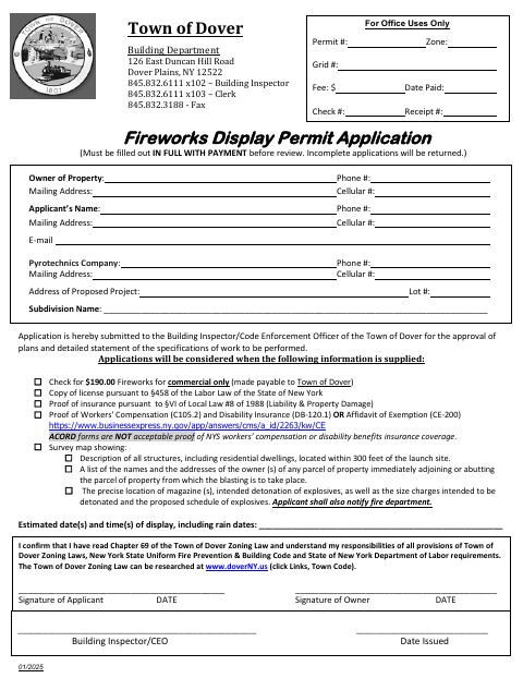 First page of the Fireworks Display Permit Application