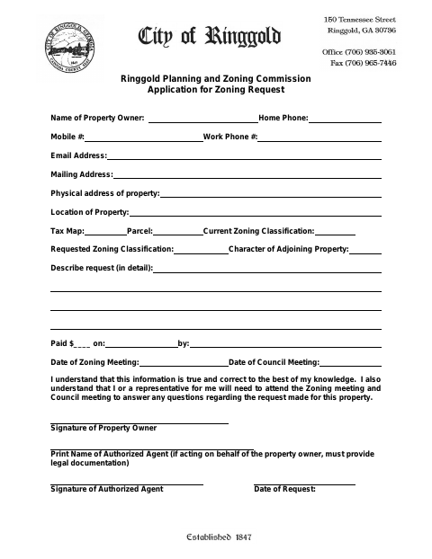 First page of the Zoning Request Application