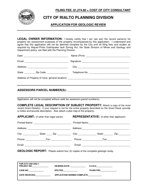 First page of the Application for Geologic Review