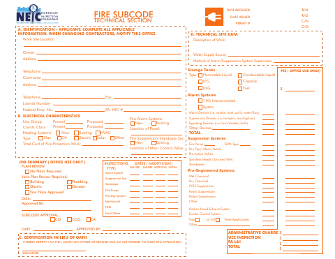 First page of the NEIC Fire Subcode Application