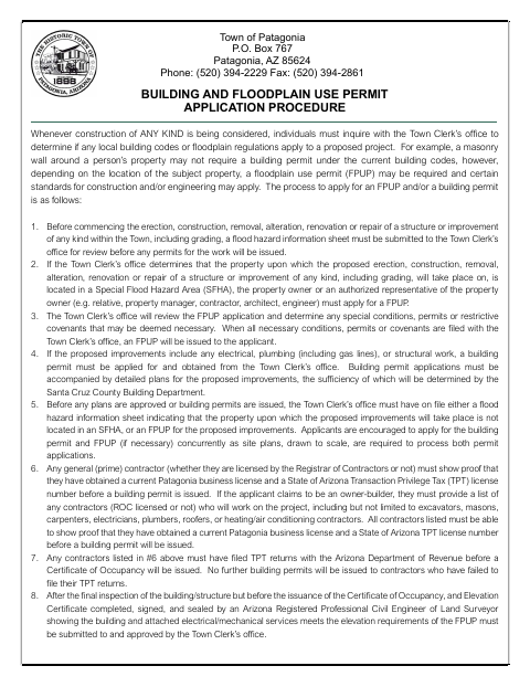 First page of the Building and Floodplain Use Permit Application Procedure
