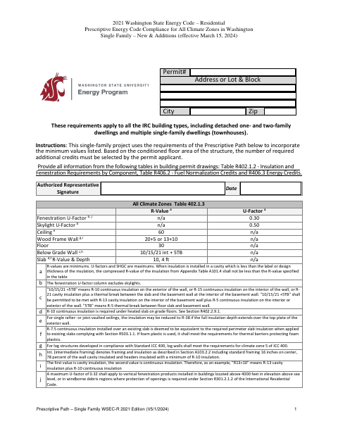 First page of the Residential Prescriptive Energy Code Compliance