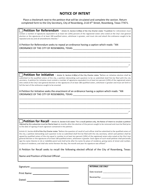 First page of the Notice of Intent