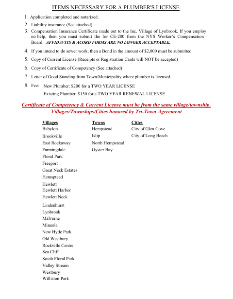 First page of the Master Plumber's License Application
