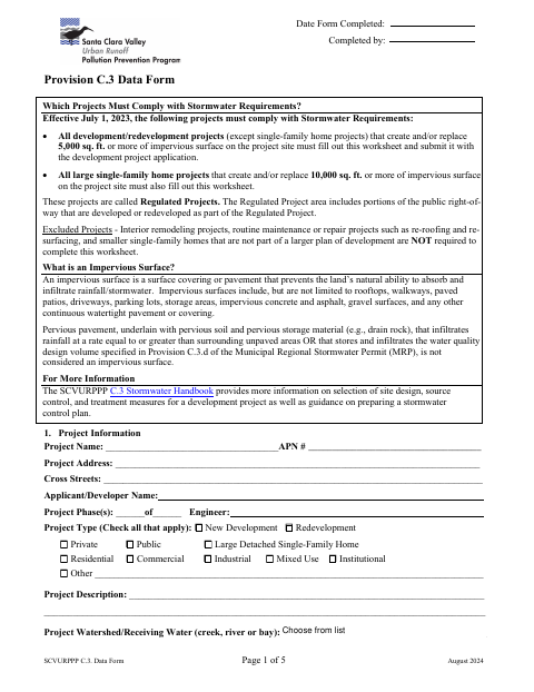 First page of the Provision C.3 Data Form