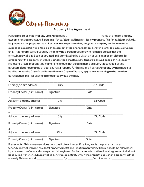 First page of the Property Line Agreement