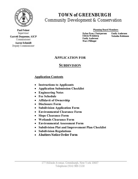 First page of the Subdivision Application