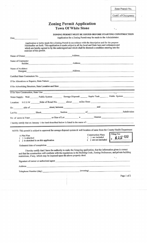 First page of the Zoning Permit Application