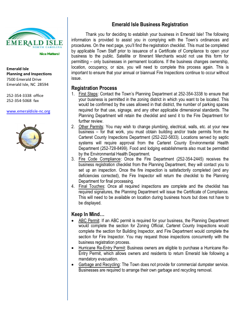First page of the New Business Registration Checklist