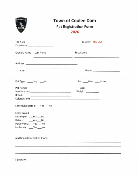 First page of the Cat Pet Registration Form 2026