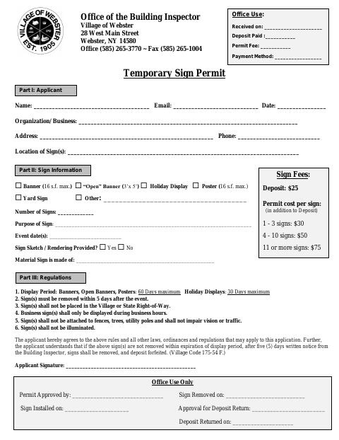 First page of the Temporary Sign Permit