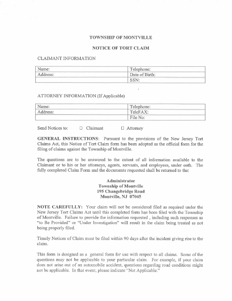 First page of the Notice of Tort Claim