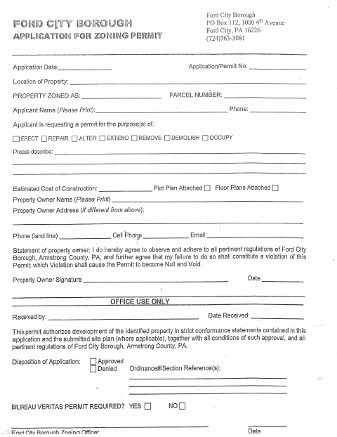 First page of the Zoning Permit Application