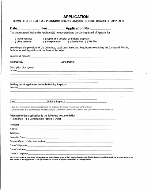 First page of the Planning/Zoning Appeals Application