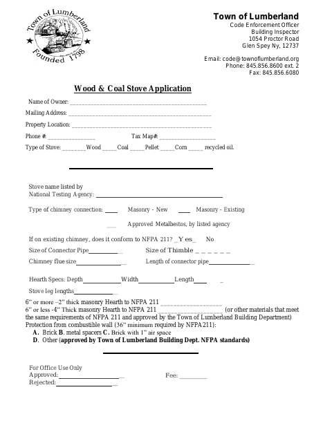 First page of the Wood & Coal Stove Application