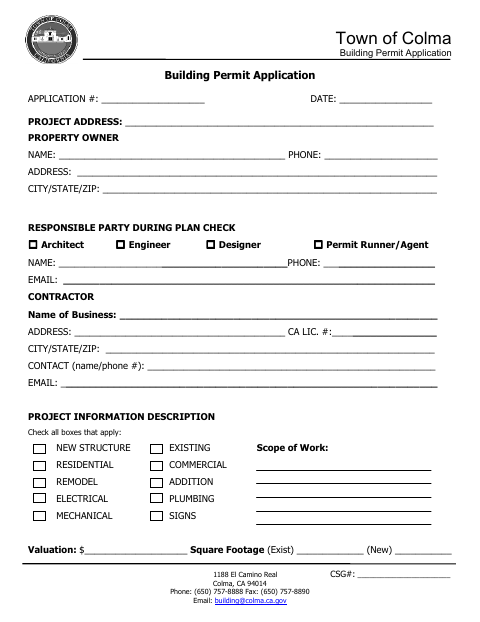 First page of the Building Permit Application