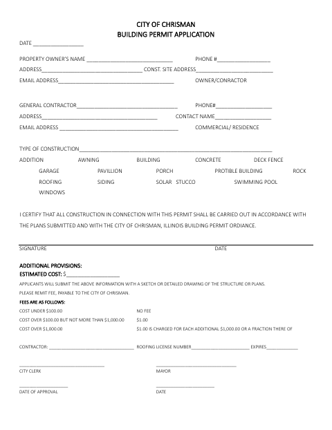 First page of the Building Permit Application