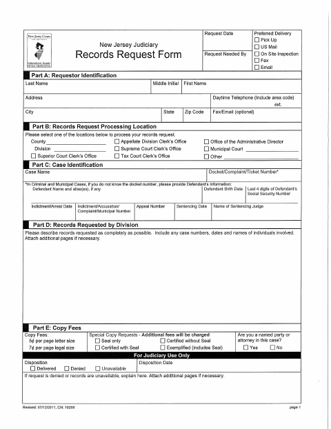 First page of the Records Request Form