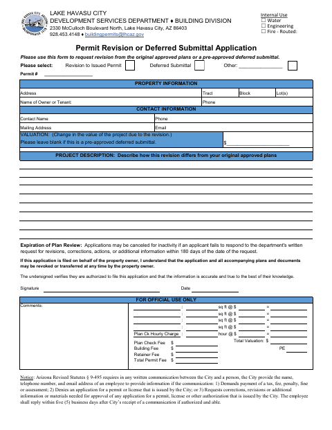 First page of the Permit Revision or Deferred Submittal Application