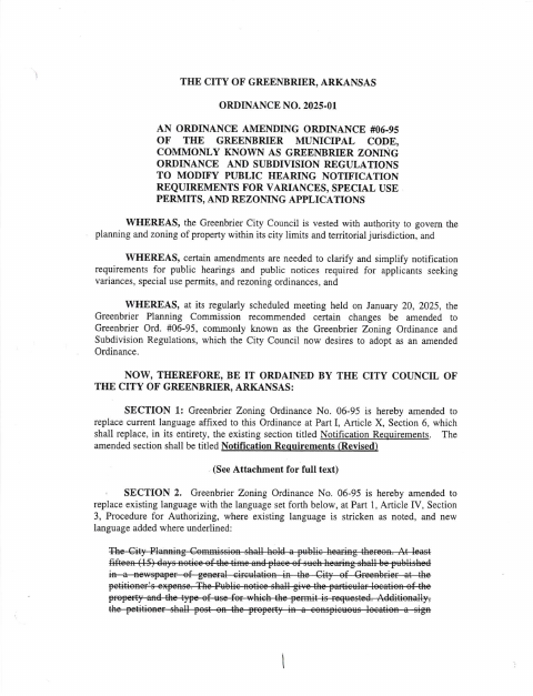 First page of the Ordinance Posting Affidavit