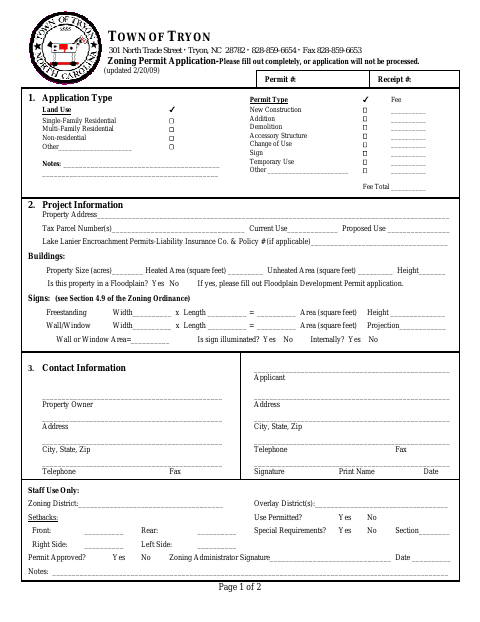 First page of the Zoning Permit Application