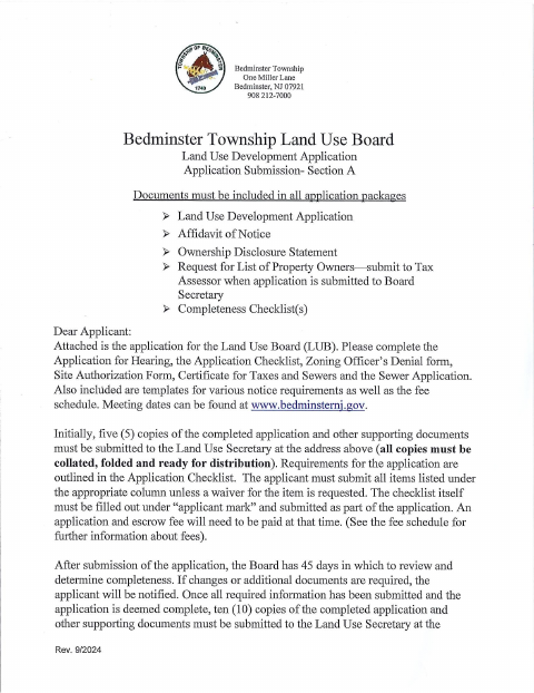 First page of the Land Use Development Application