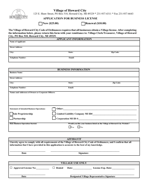 First page of the Application for Business License