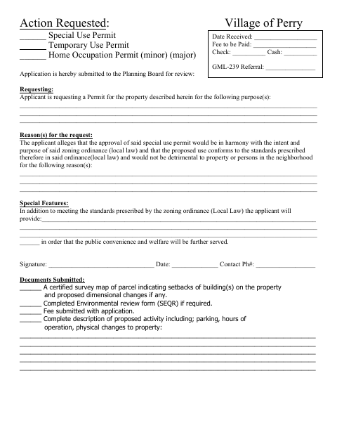 First page of the Special Use Permit Application