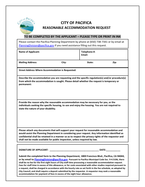 First page of the Reasonable Accommodation Request