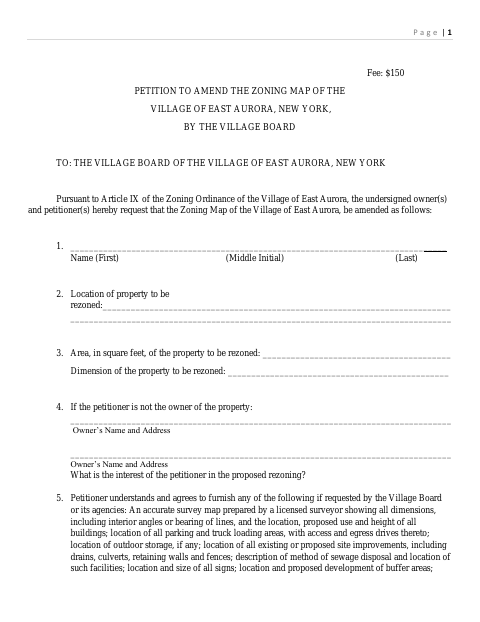 First page of the Petition to Amend the Zoning Map