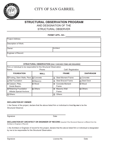 First page of the Structural Observation Program and Designation of the Structural Observer